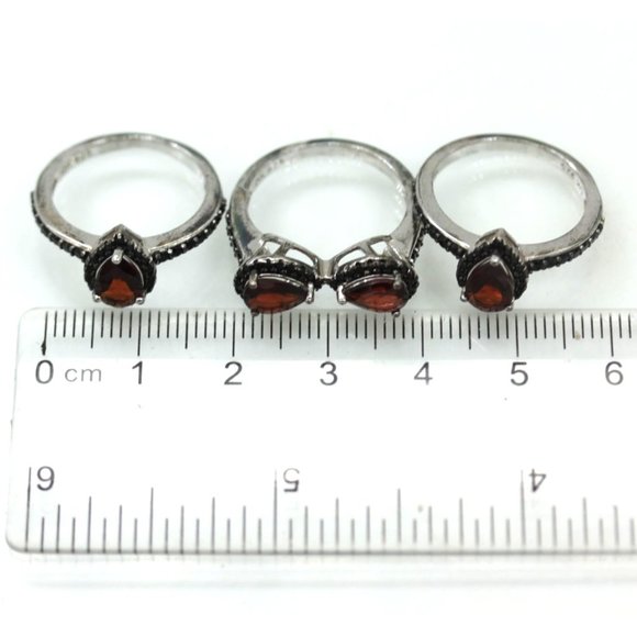 925 STERLING 3 stacking rings ruby red and black CZ's 7.4 grams Size 6 NOS - Picture 9 of 11